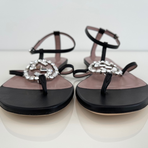 GUCCI BLACK LEATHER CRYSTAL GUCCI SANDALS SIZE IT 37 / US 7 NEW IN BOX! - Picture 16 of 17